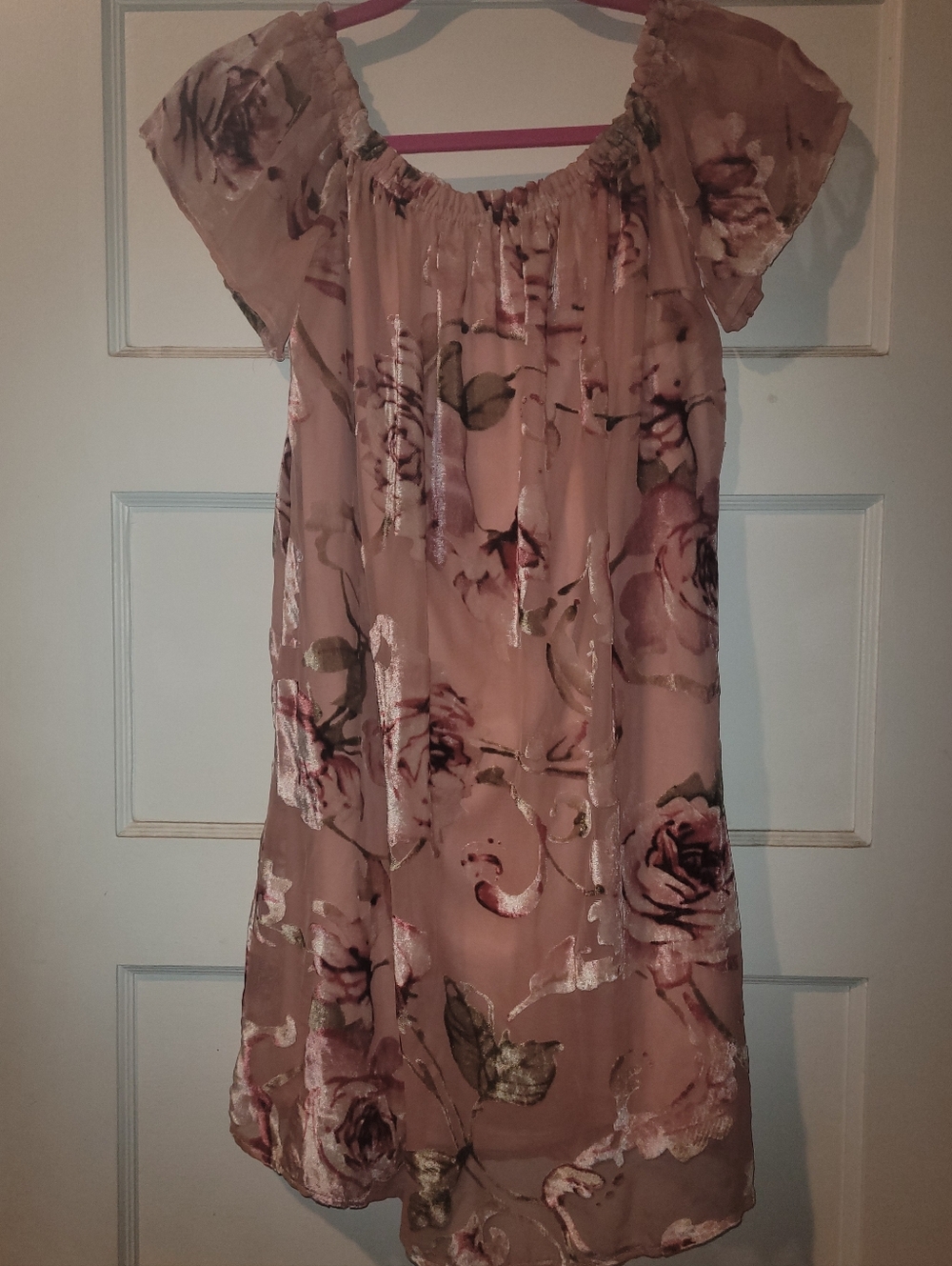 Firm Price: Blush Pink Floral Off-Shoulder Tunic